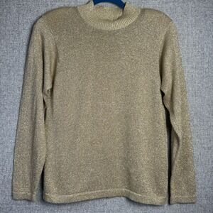Vintage 80s/90s Westbound Mock Neck Sweater Gold Shimmer‎ Metallic Holiday S/M